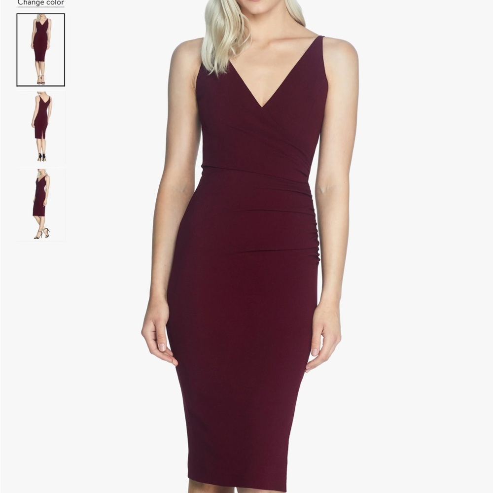 Dress The Population Anita Crepe Cocktail Dress Burgundy Size XL